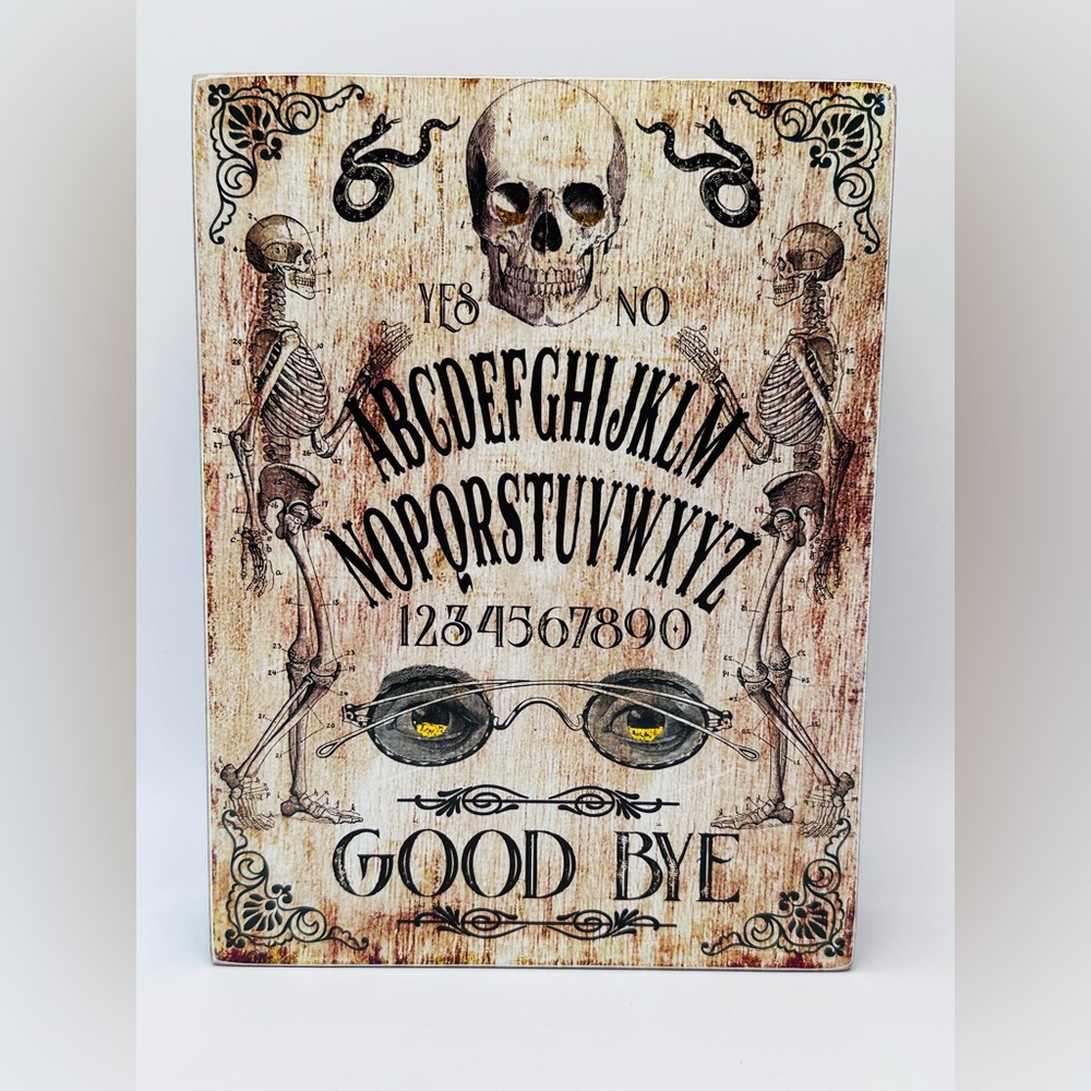 Ouija Board Goodbye Halloween Wooden Table Top Decor 7.8” x 5.9” x 1.6”